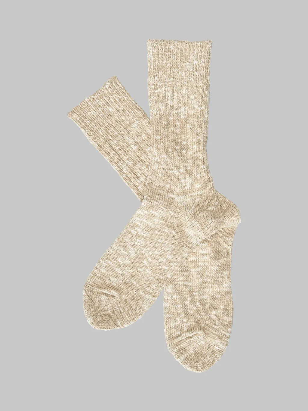 ROTOTO Low Gauge Slub Crew Socks Beige