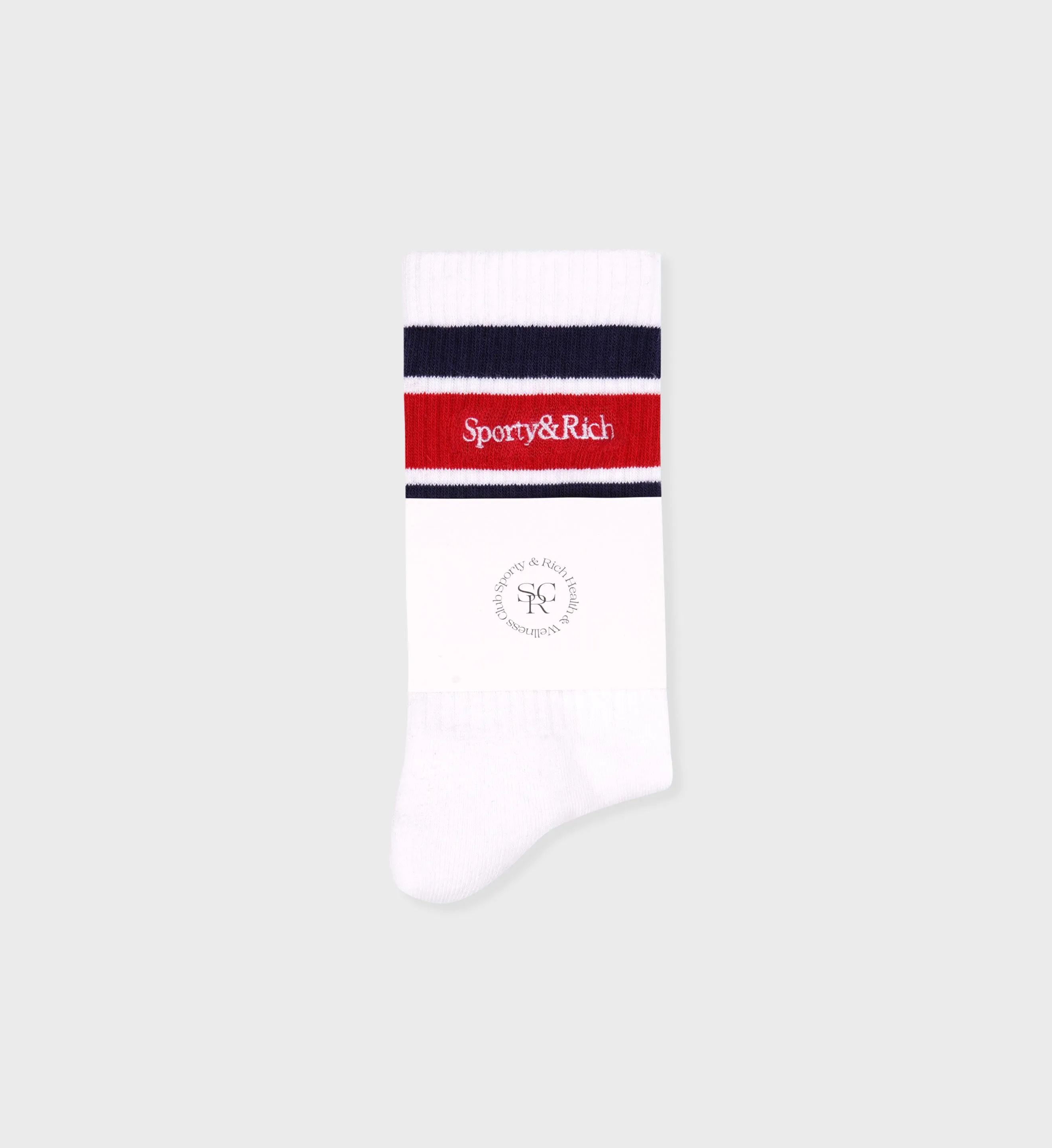 Serif Logo Striped Socks - White/Navy/Sports Red