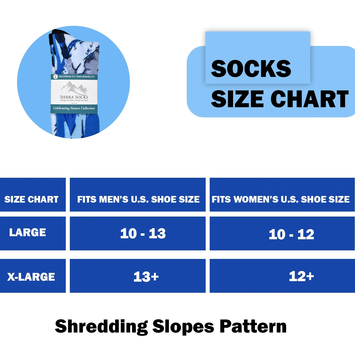 Sierra Socks Shredding Slopes Pattern CoolMax Socks, Nature Collection for Men & Women Eco-Friendly Colorful Crew Socks