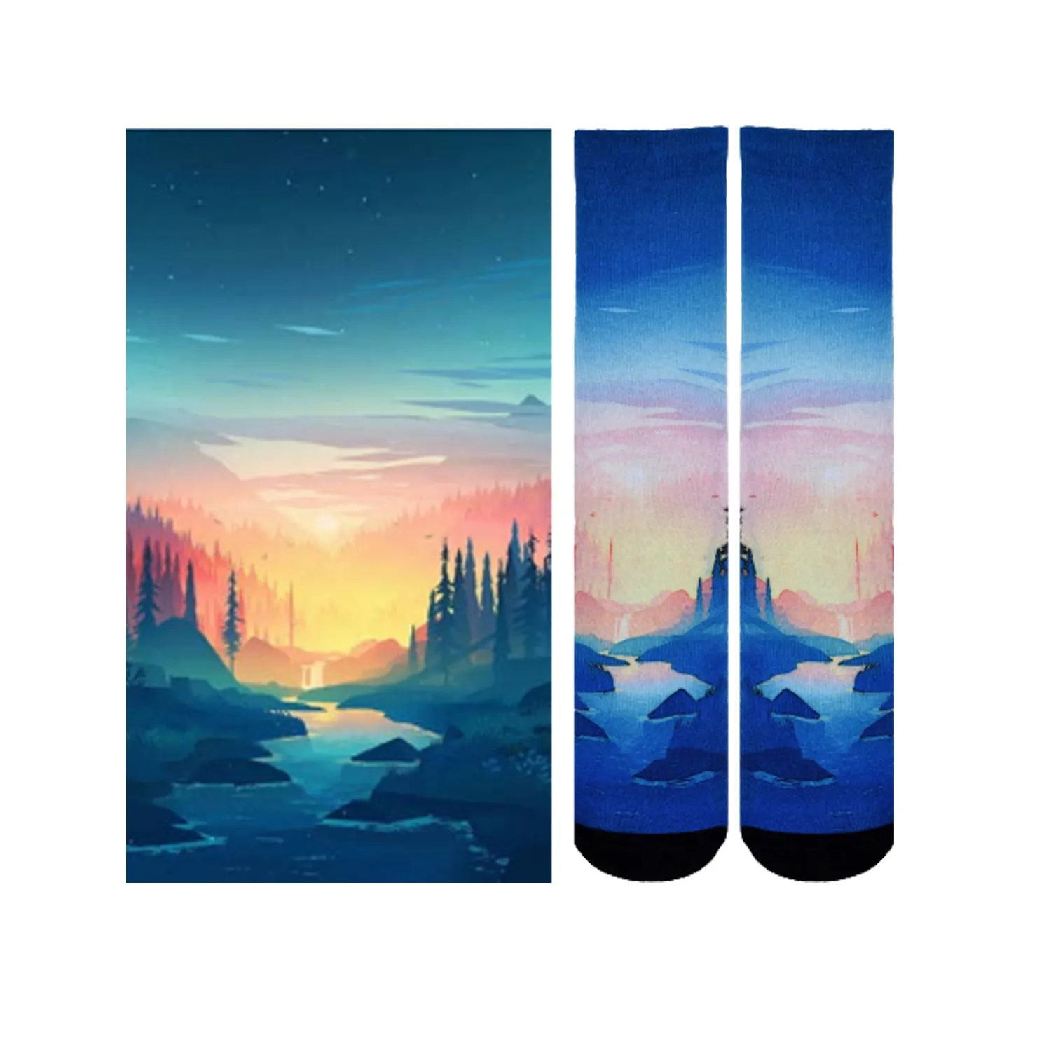 Sierra Socks Sunset Stream Pattern CoolMax Socks, Nature Collection for Men & Women Eco-Friendly Crew Socks