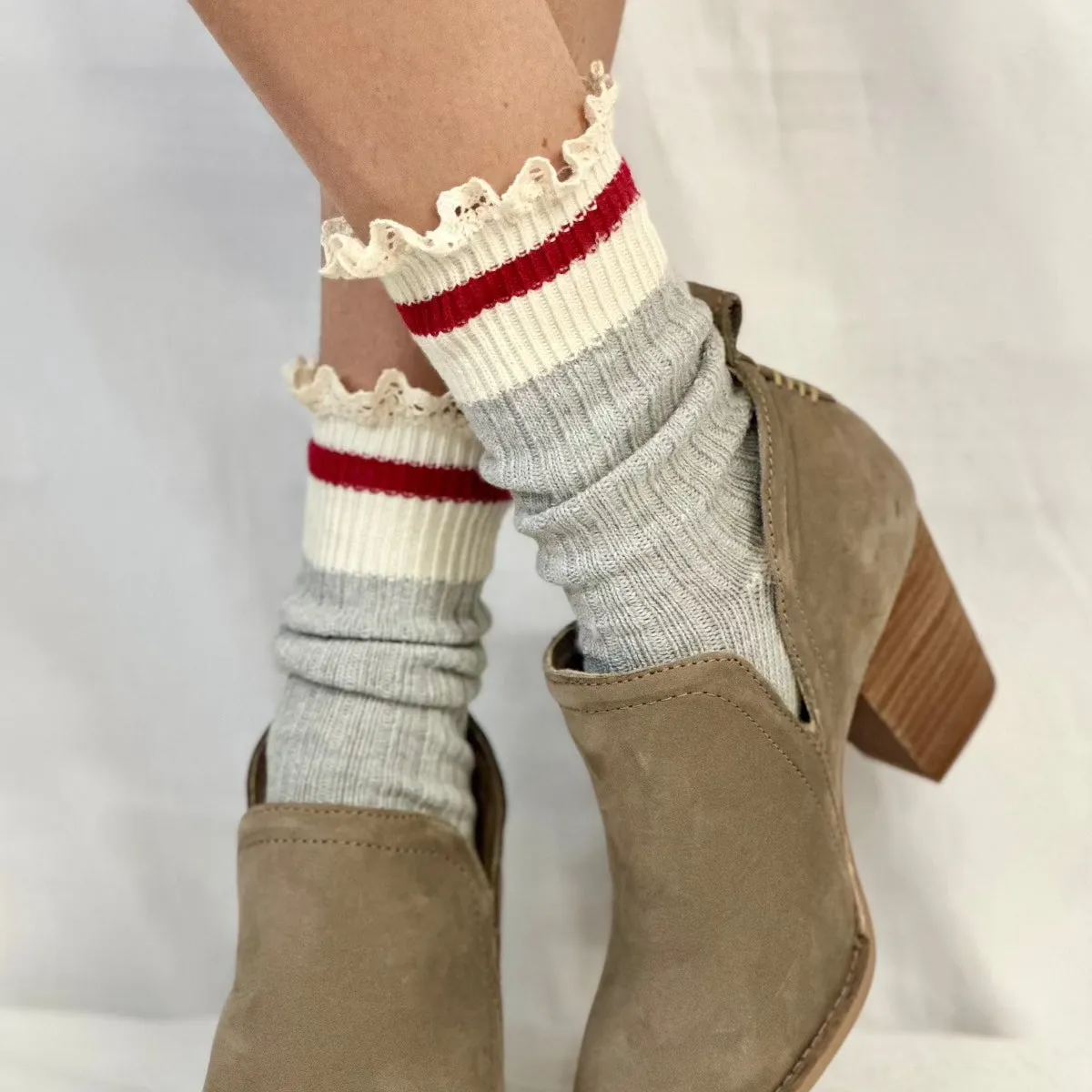 SOCK MONKEY striped crew socks women's