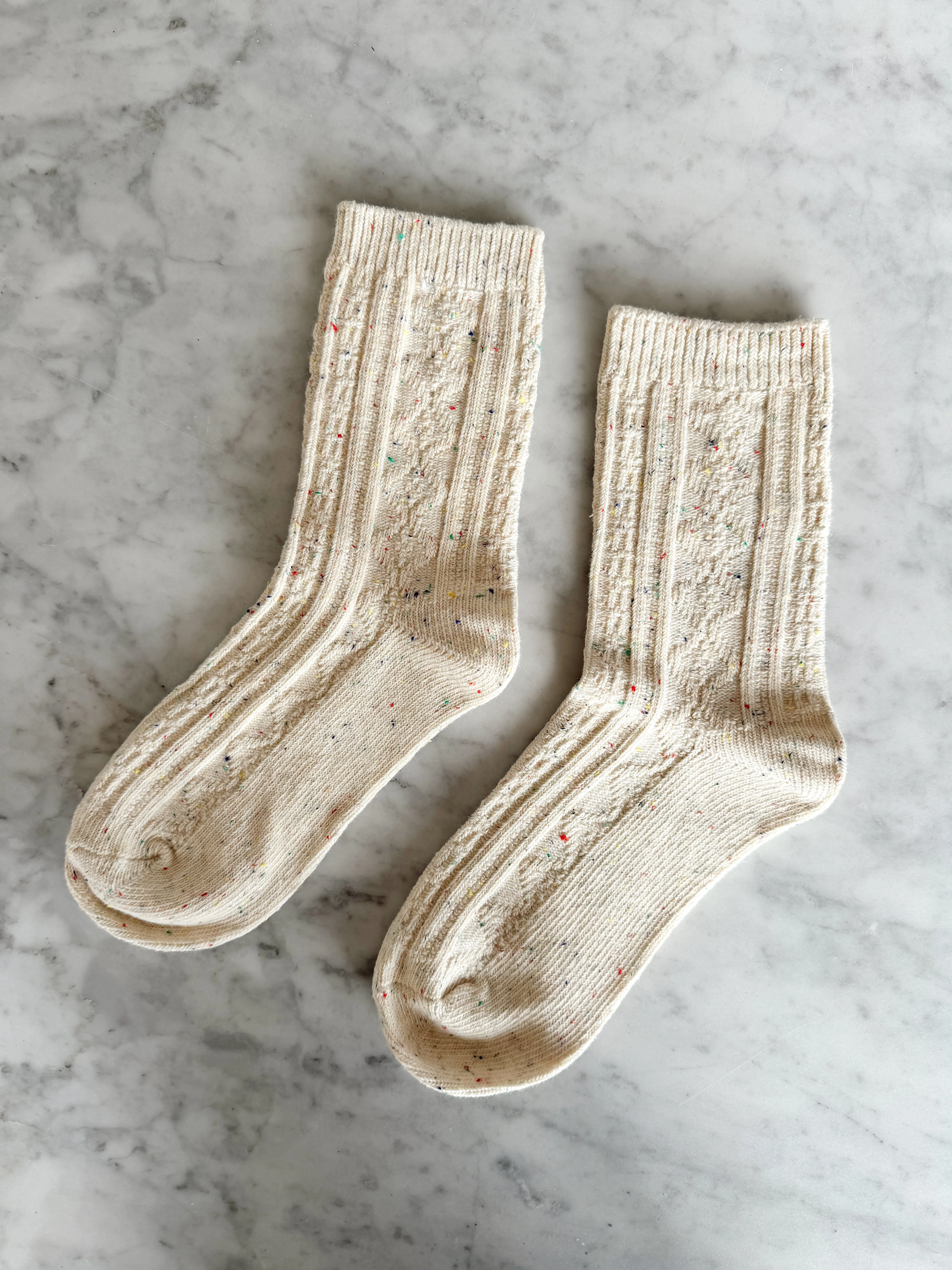 Speckled Cable Socks - Cream