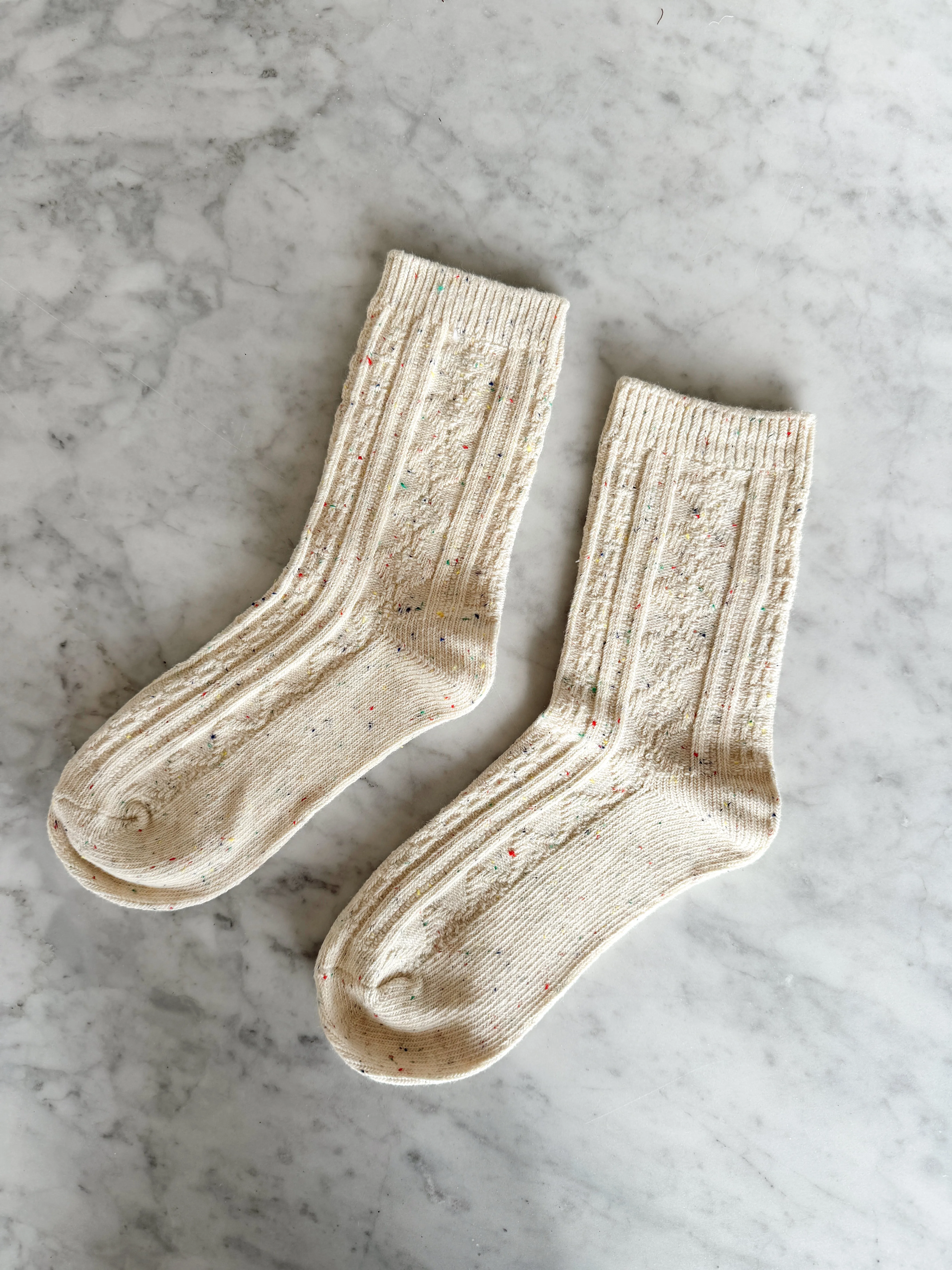 Speckled Cable Socks - Cream