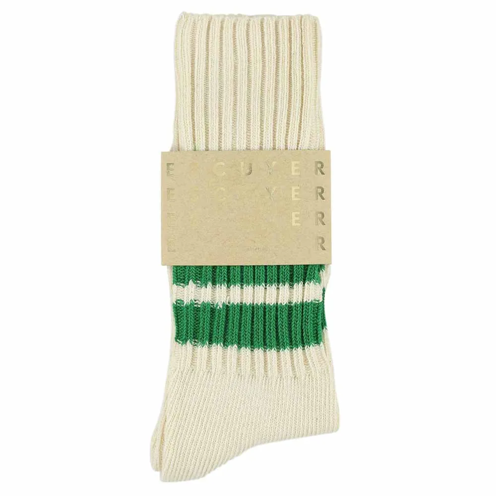 Stripes Crew Socks - Ecru / Green