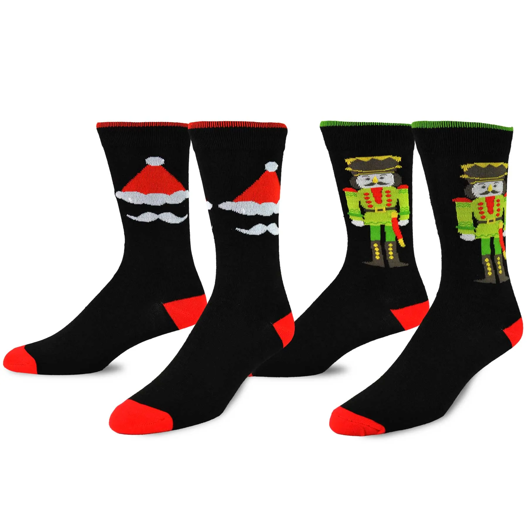 TeeHee Socks Men's Christmas Polyester Crew Nutcracker and Santa 2-Pack (50818)