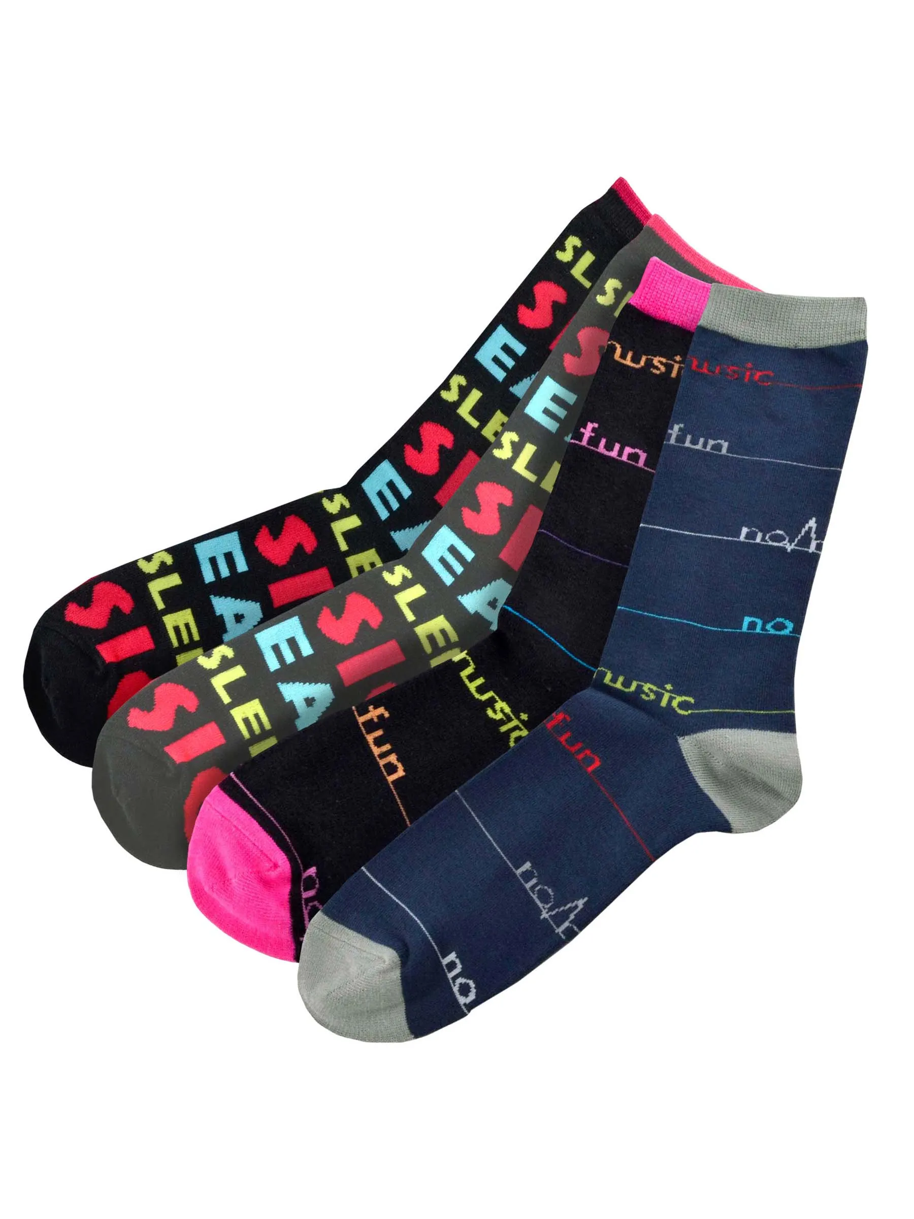 TeeHee Socks Men's Novelty Cotton Crew No Music No Fun 4-Pack (109356)