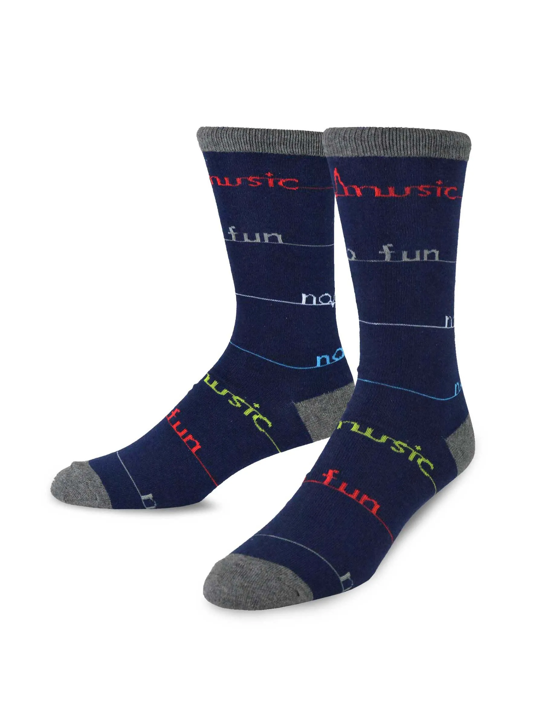 TeeHee Socks Men's Novelty Cotton Crew No Music No Fun 4-Pack (109356)