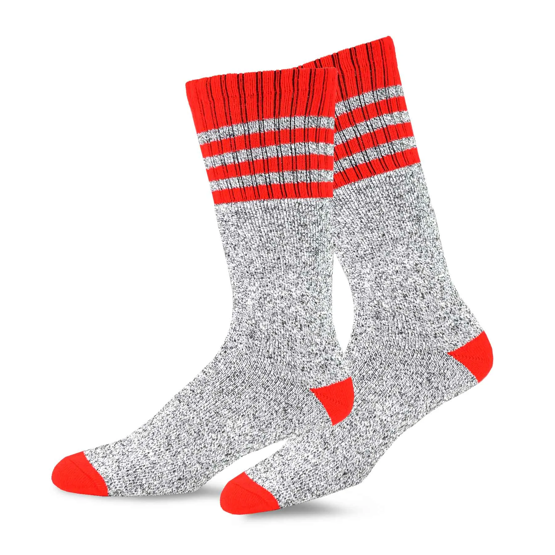 TeeHee Socks Men's Thermal Cotton Crew Red Stripe 2-Pack (50765)