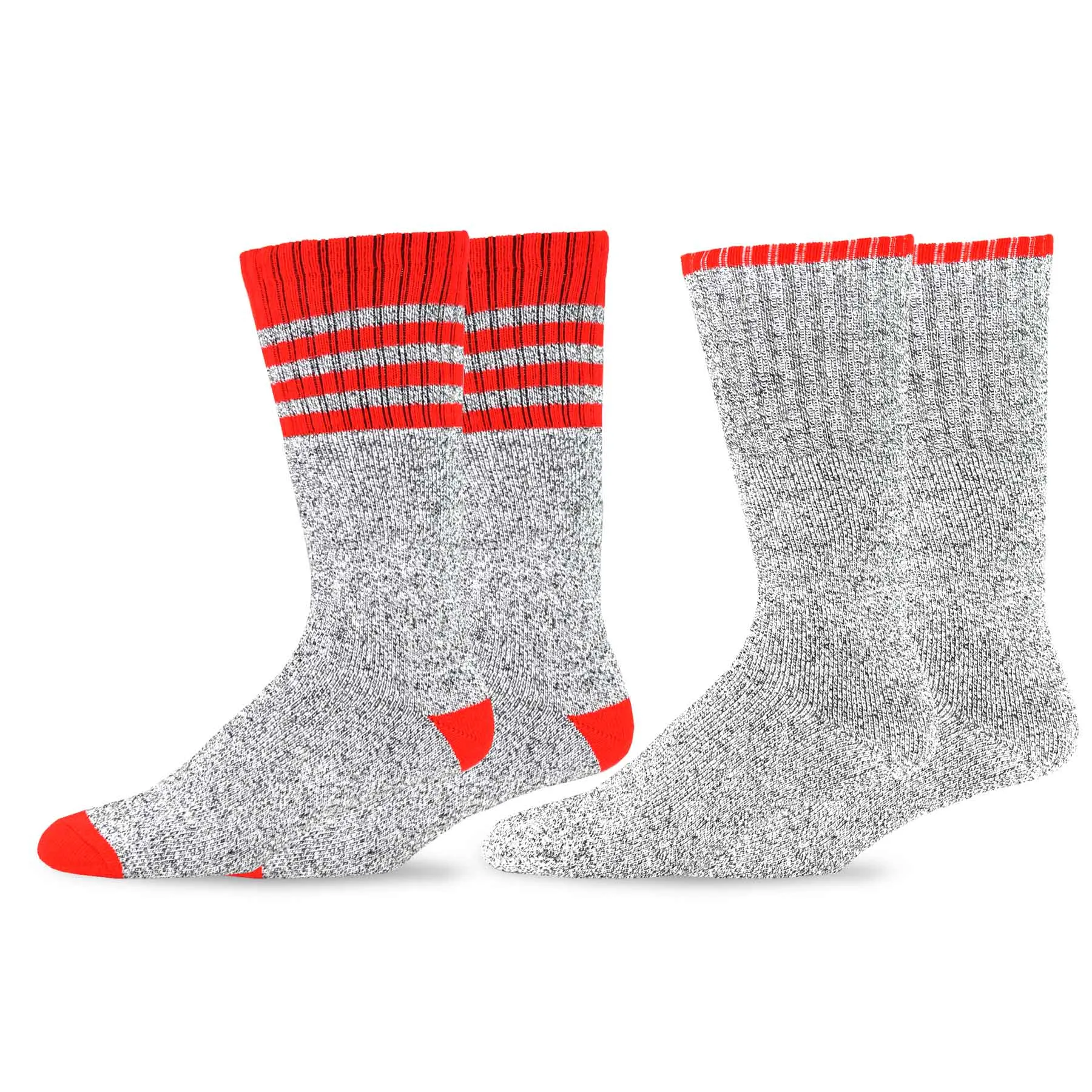 TeeHee Socks Men's Thermal Cotton Crew Red Stripe 2-Pack (50765)