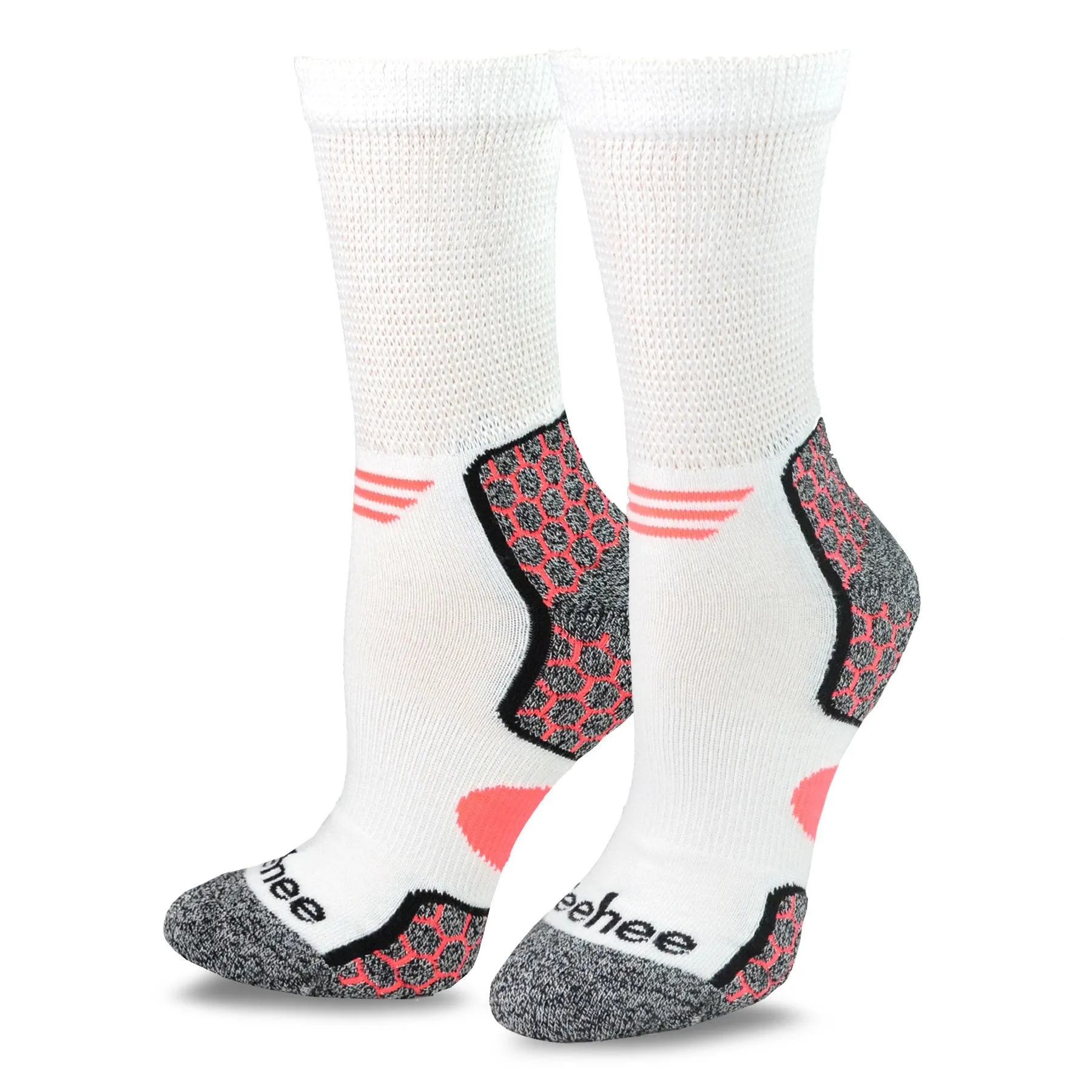 TeeHee Socks Unisex Diabetic Bamboo Crew White 6-Pack (12027)