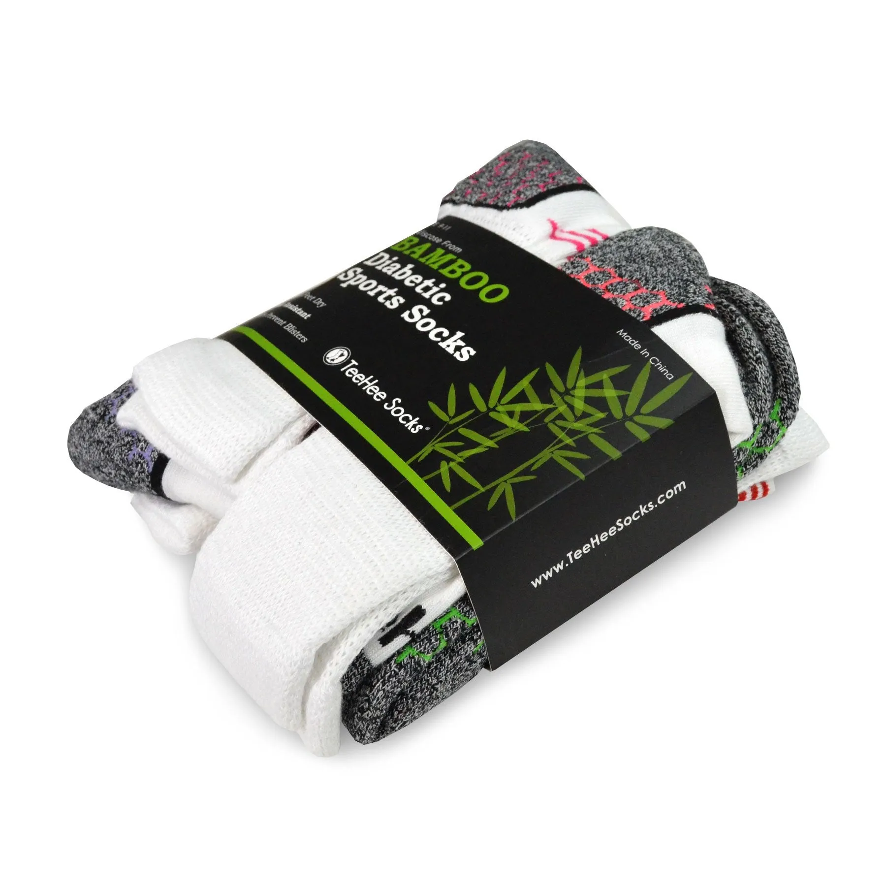 TeeHee Socks Unisex Diabetic Bamboo Crew White 6-Pack (12027)