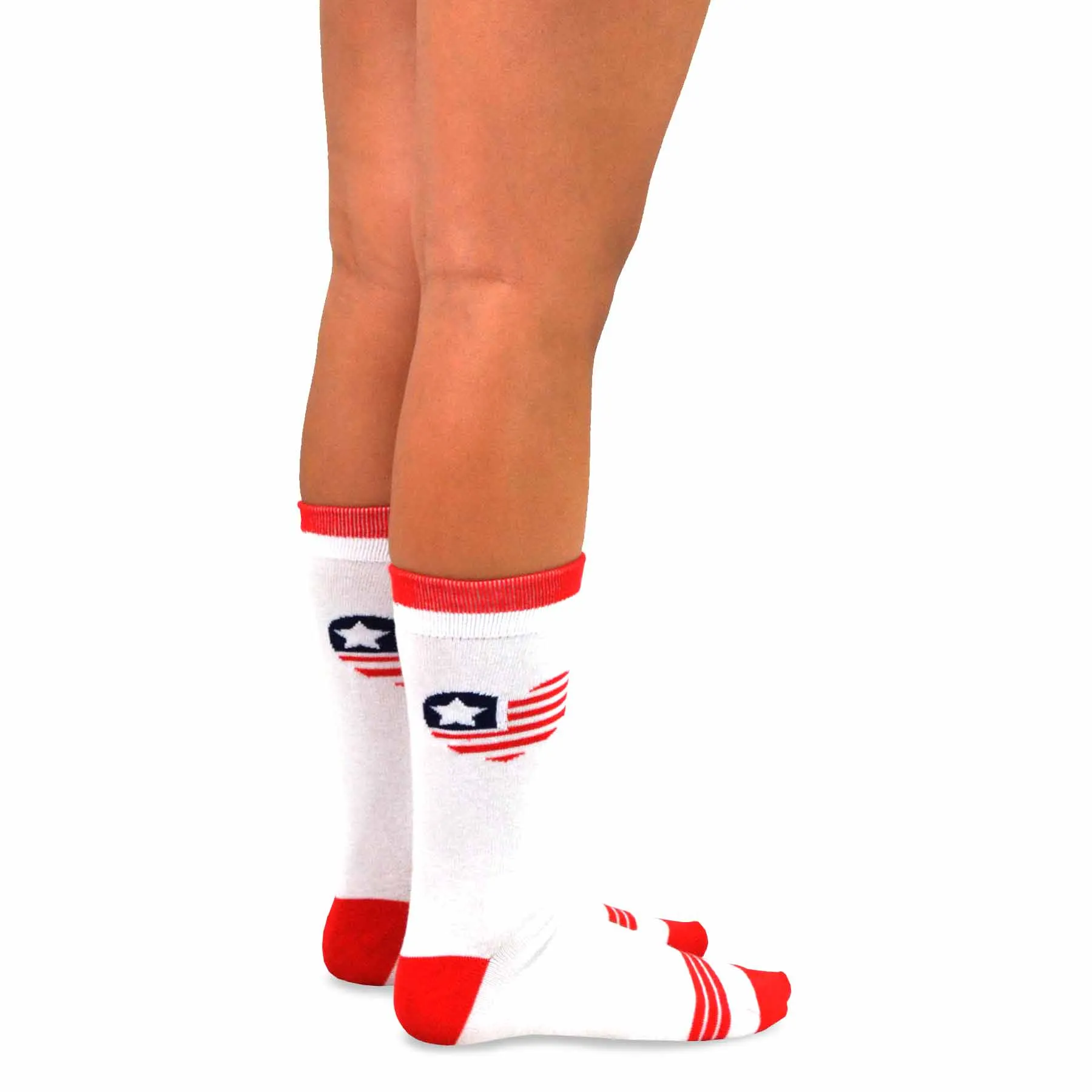 TeeHee Socks Women's 4th of July Cotton Crew I Love USA 4-Pack (11156)