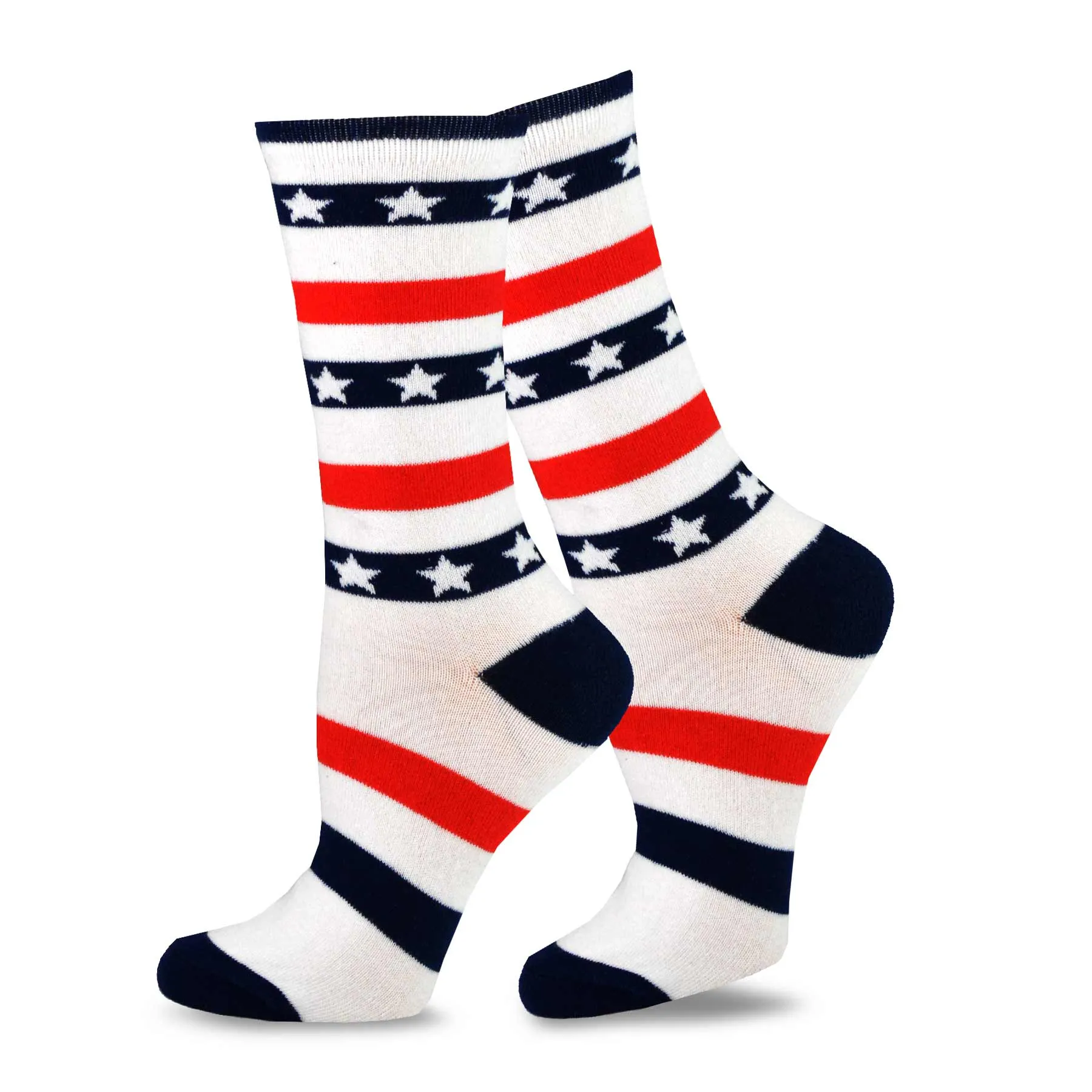 TeeHee Socks Women's 4th of July Cotton Crew Stars and Stipes 4-Pack (11158)