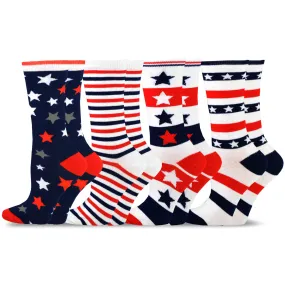 TeeHee Socks Women's 4th of July Cotton Crew Stars and Stipes 4-Pack (11158)