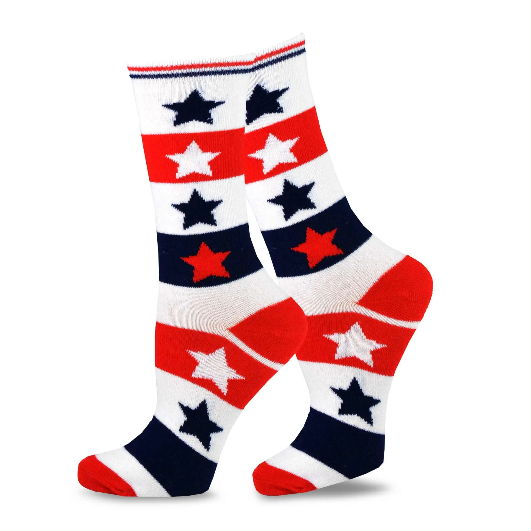 TeeHee Socks Women's 4th of July Cotton Crew Stars and Stipes 4-Pack (11158)