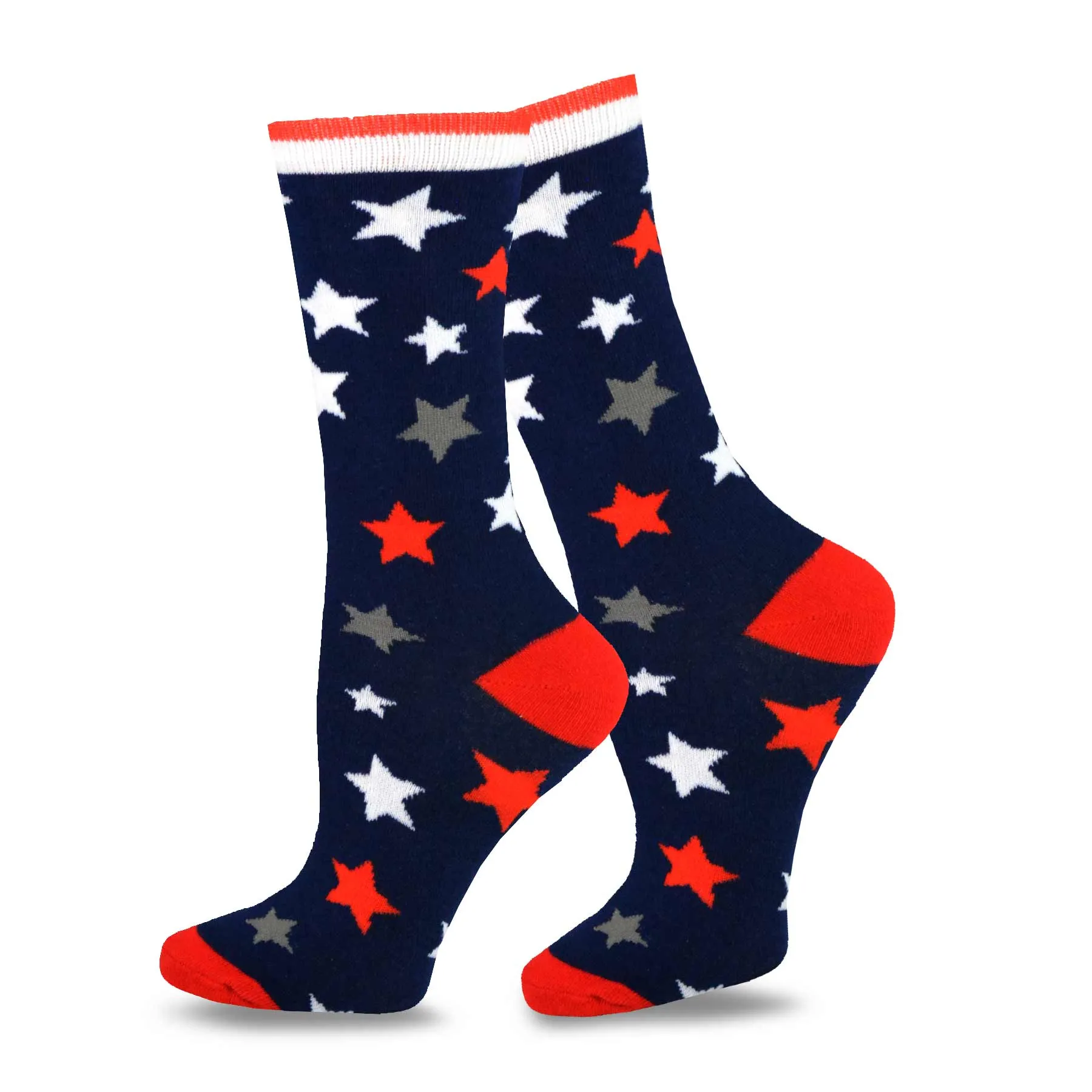 TeeHee Socks Women's 4th of July Cotton Crew Stars and Stipes 4-Pack (11158)