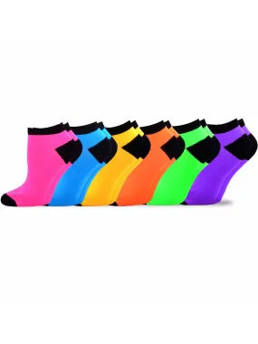 TeeHee 6-Pack Womens Casual Neon Acrylic No-Show Socks with Black Tips (10055)