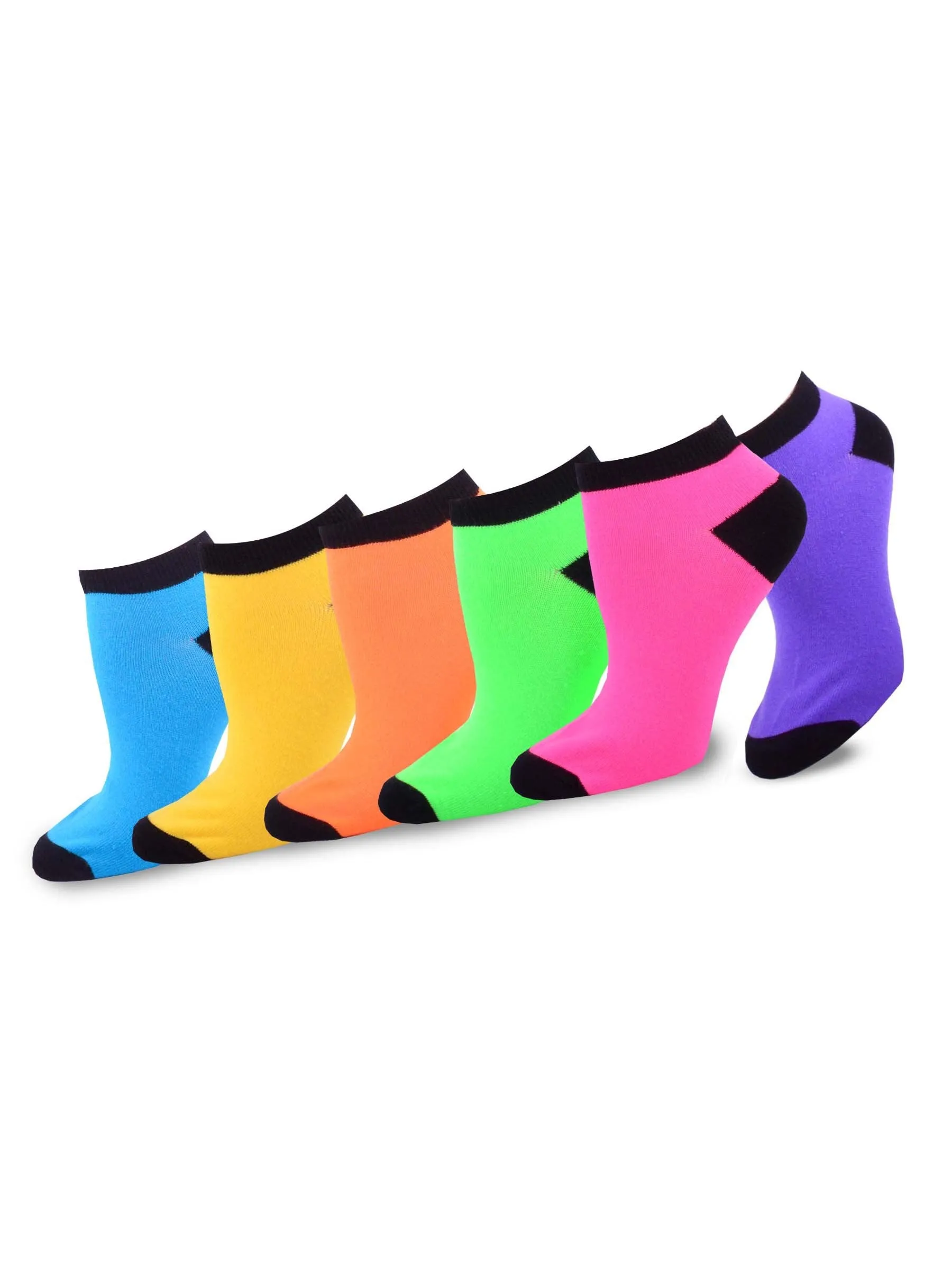 TeeHee 6-Pack Womens Casual Neon Acrylic No-Show Socks with Black Tips (10055)