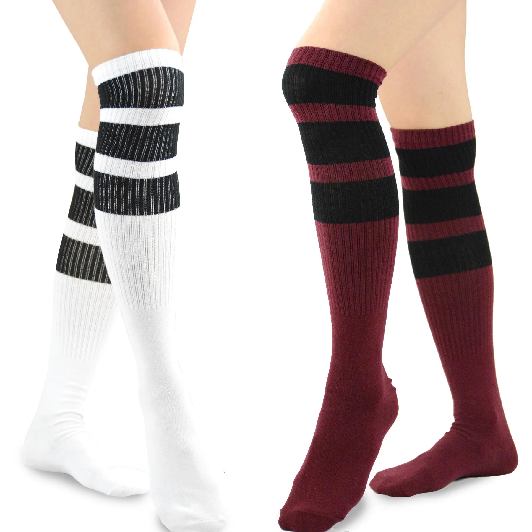 TeeHee Socks Women's Casual Cotton Knee High Original Stripes 2-Pack (11324)