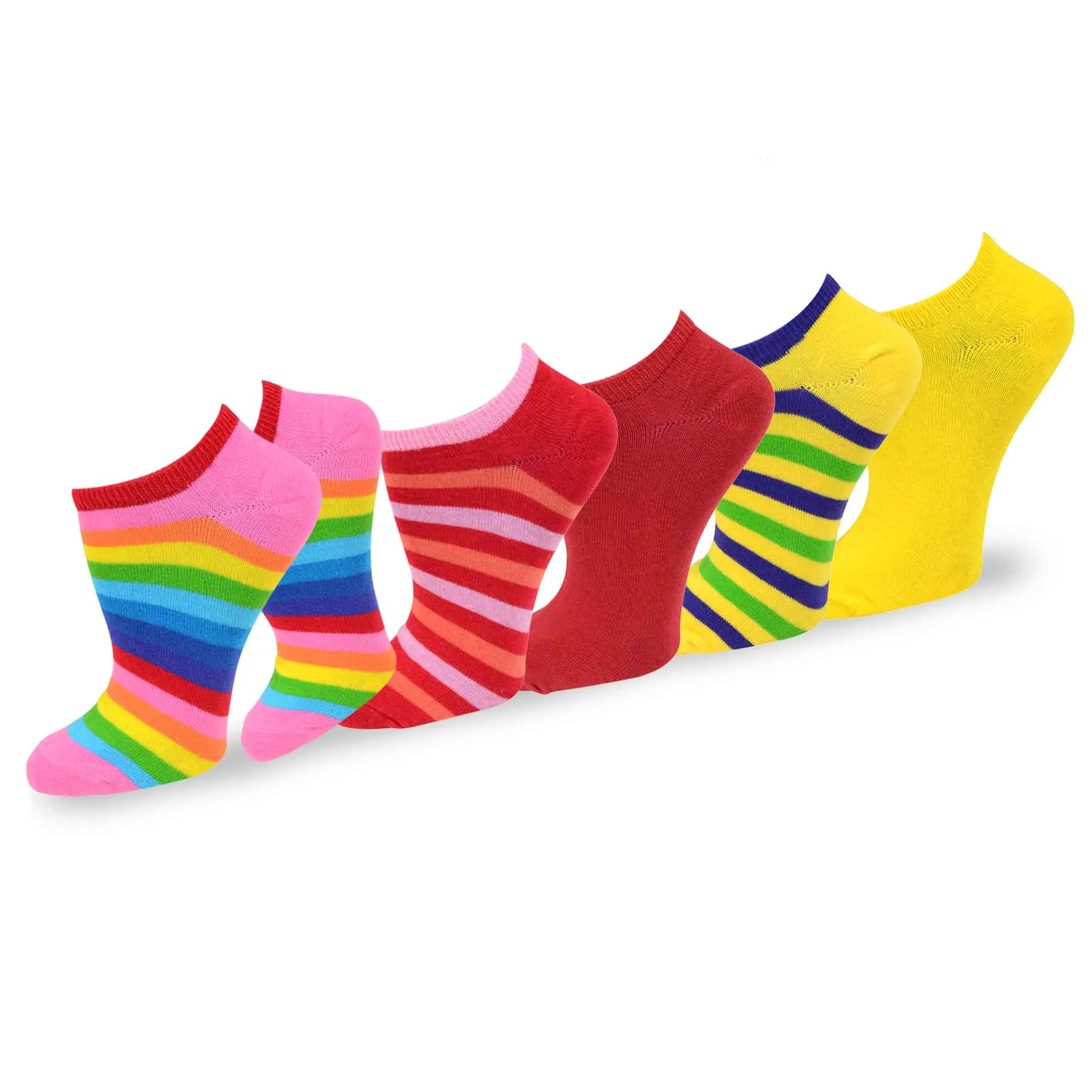 TeeHee Socks Women's Casual Cotton No Show Rainbow Stripes/Solid 10-Pack (11201)