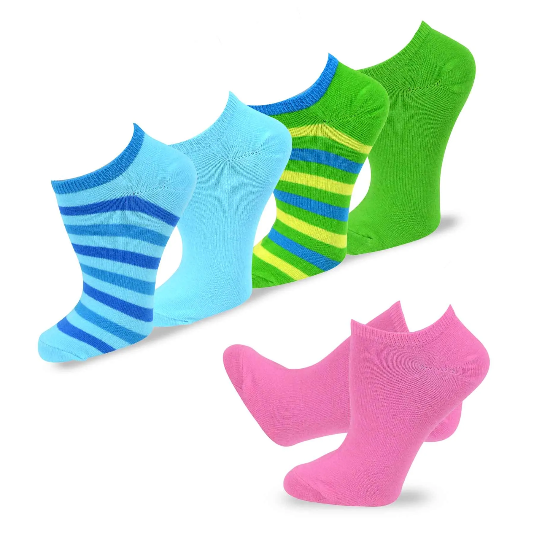 TeeHee Socks Women's Casual Cotton No Show Rainbow Stripes/Solid 10-Pack (11201)