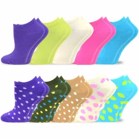 TeeHee Socks Women's Casual Cotton No Show Solid/Dots 10-Pack (11202)