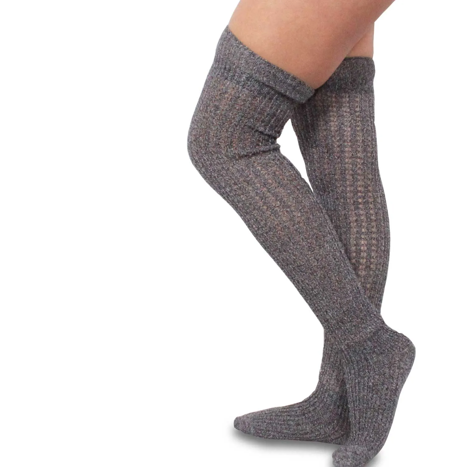 TeeHee Socks Women's Casual Cotton Over the Knee Marl Open Stitch 4-Pack (10378)