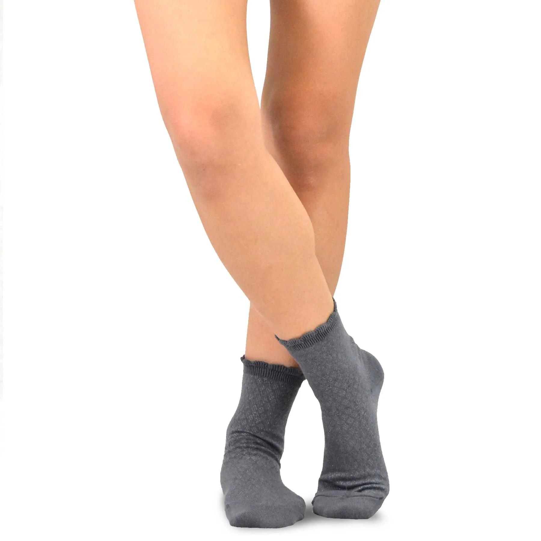 TeeHee Socks Women's Casual Cotton Short Crew Scallop 4-Pack (10851)