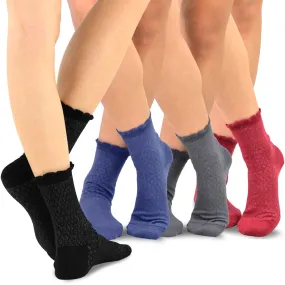 TeeHee Socks Women's Casual Cotton Short Crew Scallop 4-Pack (10851)