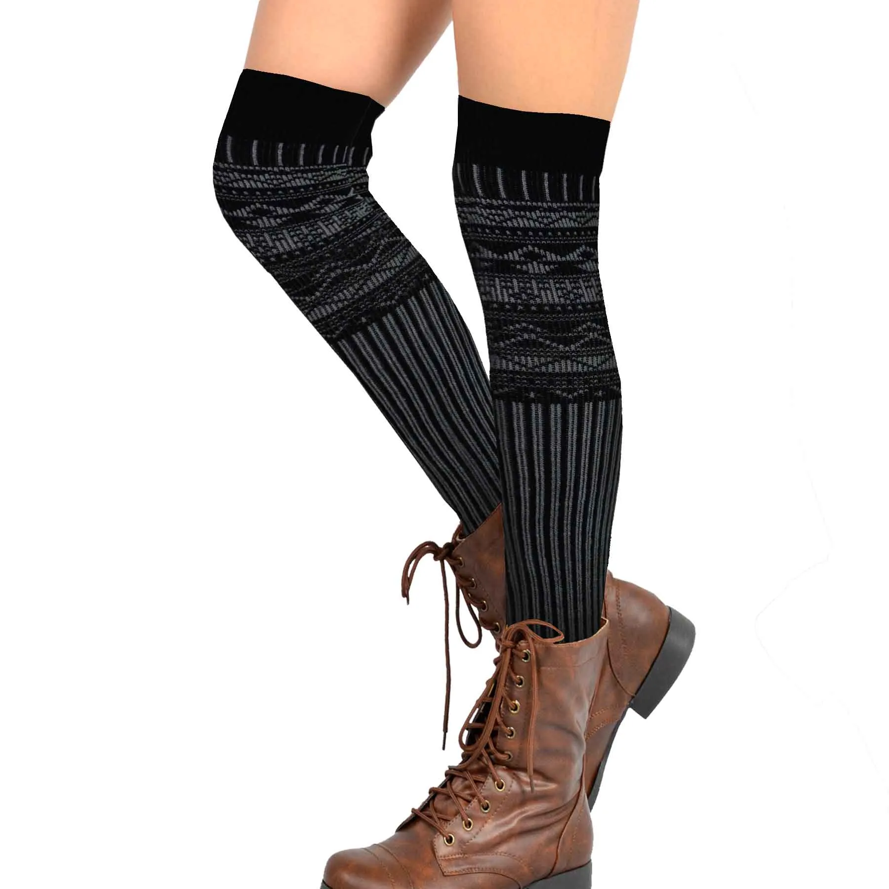 TeeHee Socks Women's Casual Cotton Thigh High Nordic 3-Pack (10847)