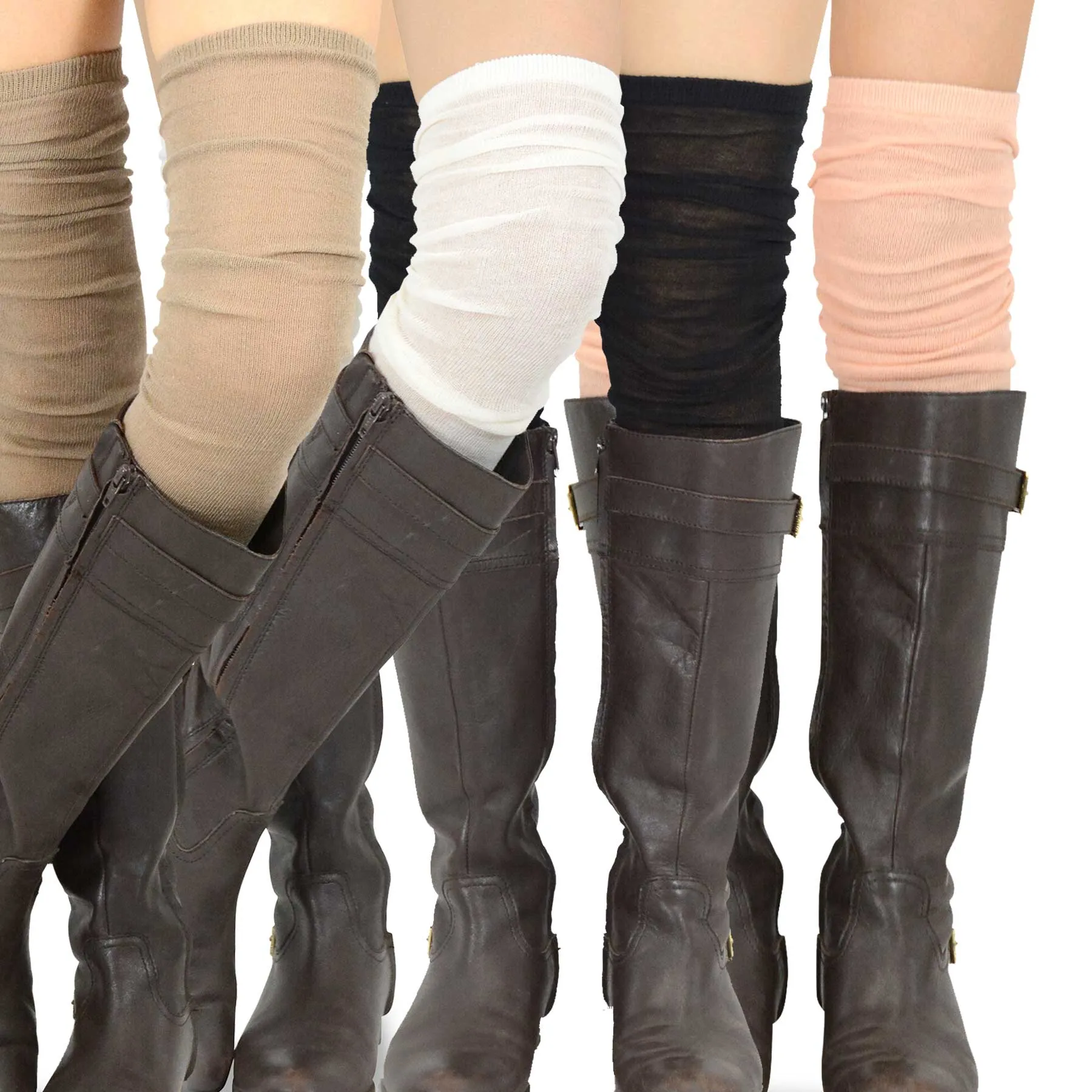 TeeHee Socks Women's Casual Cotton Thigh High Solid 4-Pack (11397)