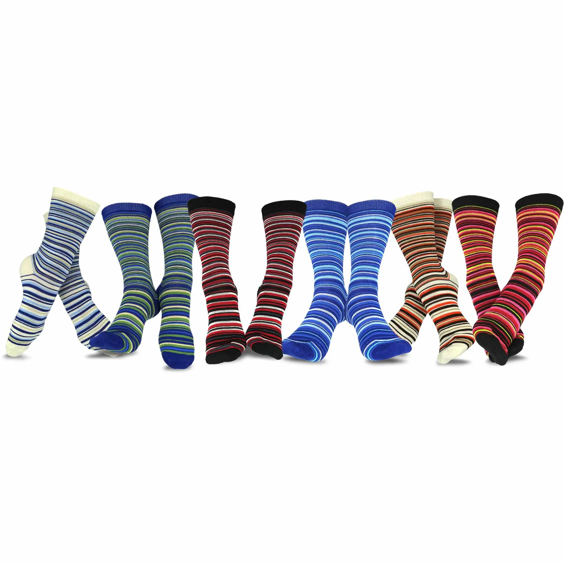 TeeHee Socks Women's Casual Polyester Crew Ministripe 6-Pack (11198)