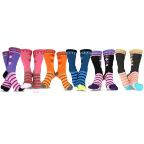 TeeHee Socks Women's Casual Polyester Crew Snowflake Stripe 6-Pack (11635)