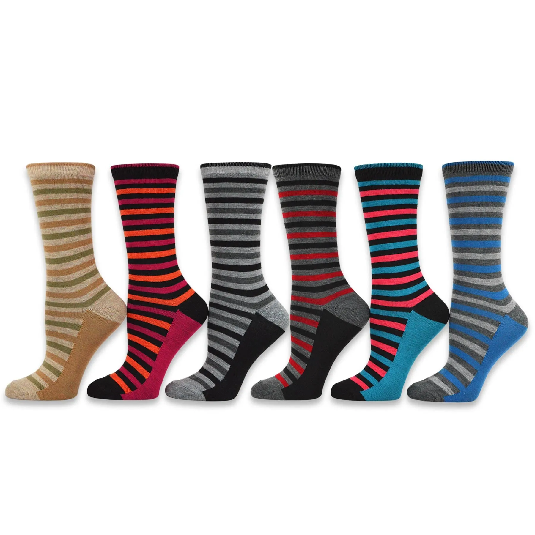 TeeHee Socks Women's Casual Polyester Crew Thin Stripe 6-Pack (11188)