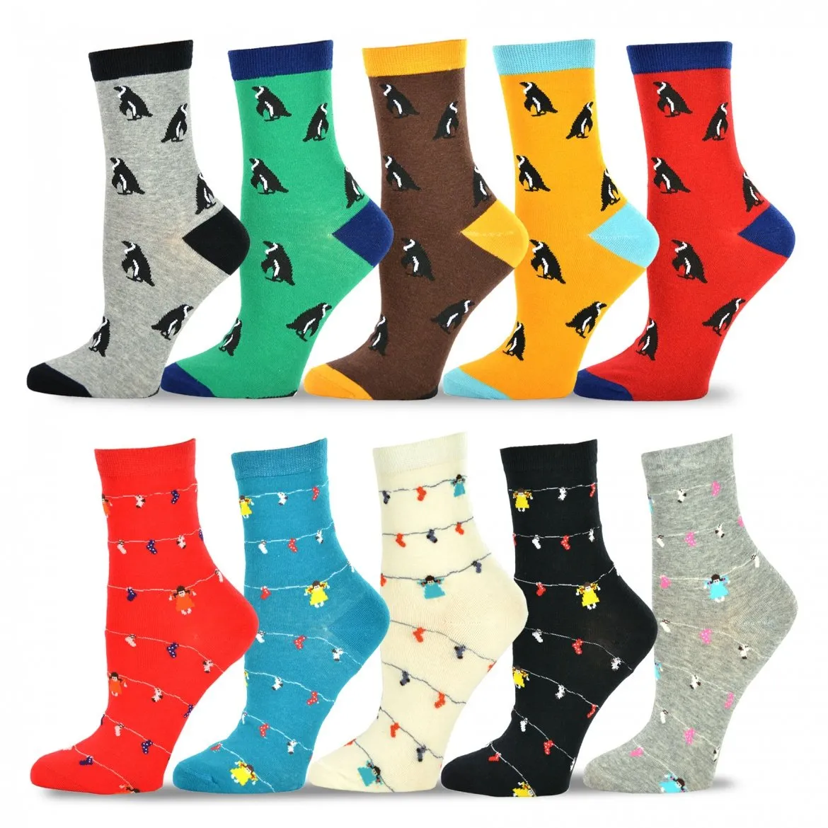 TeeHee Socks Women's Causal Cotton Crew Penguin/Hanging Socks 10-Pack (119123)