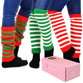 TeeHee Socks Women's Christmas Acrylic Leg Warmer Candy Cane 3-Pack Gift Box (12250)