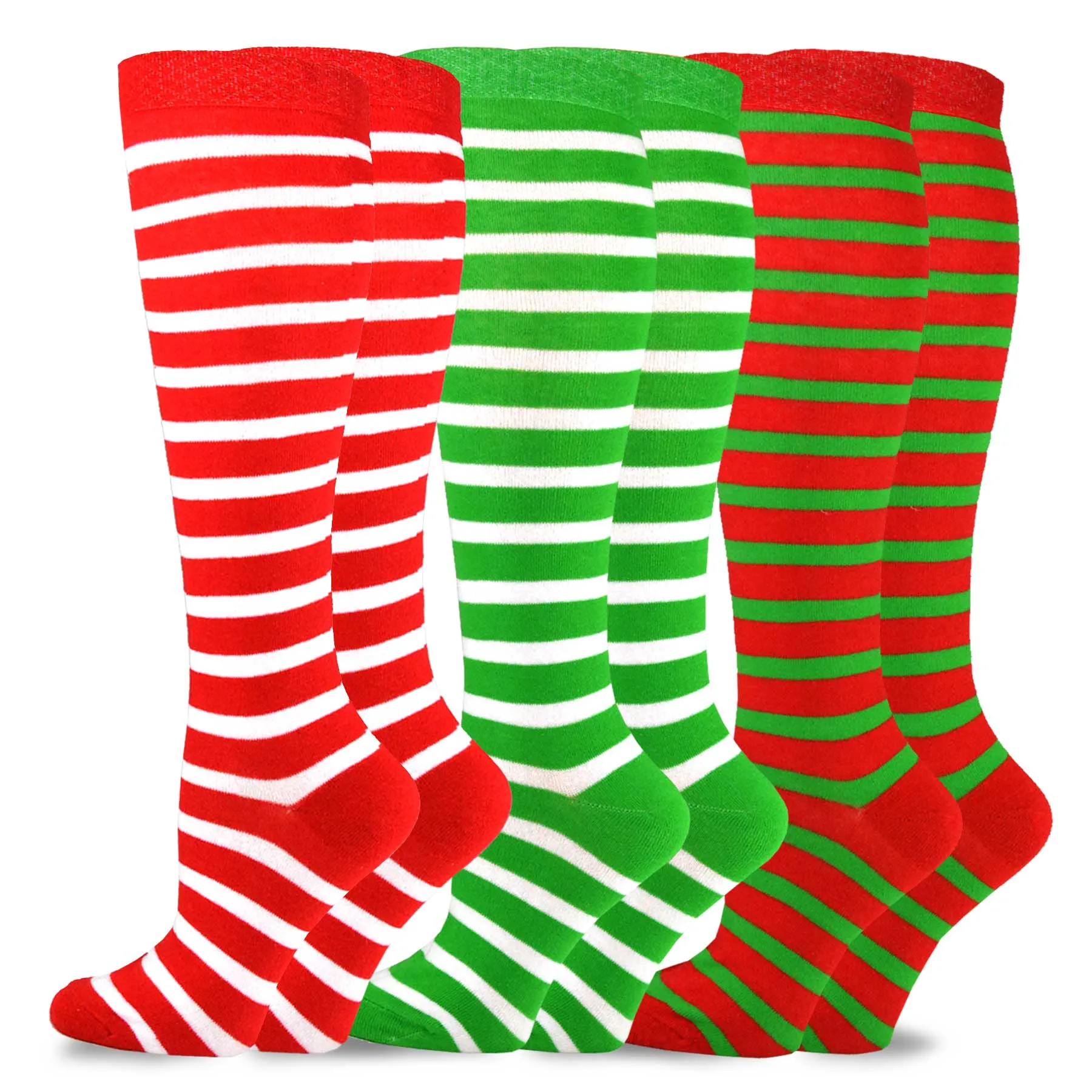 TeeHee Socks Women's Christmas Polyester Knee High Candy Cane 3-Pack (10479)