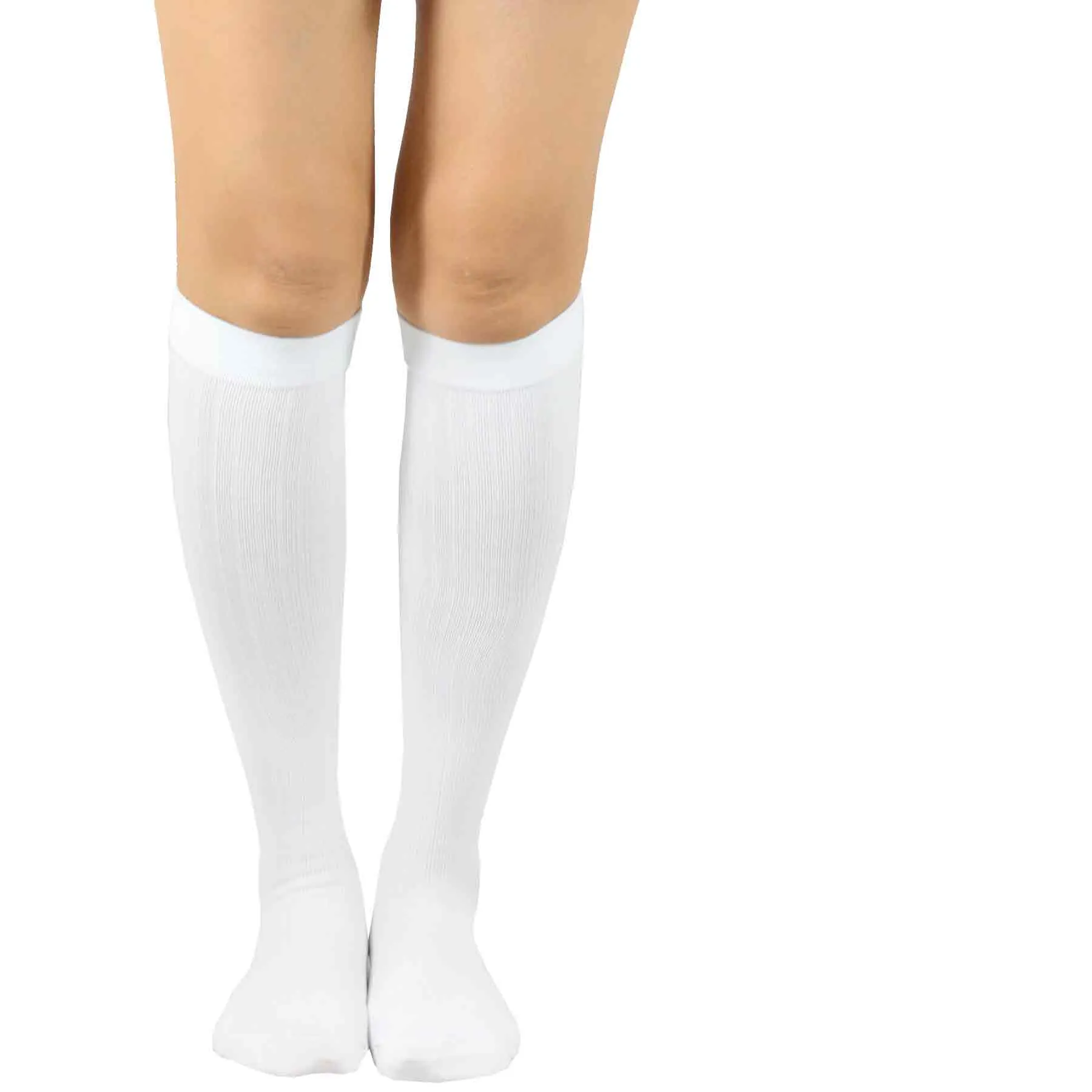 TeeHee Socks Women's Compression Bamboo Knee High White 3-Pack (50601)