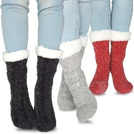 TeeHee Socks Women's Double Layered Polyester Crew Assorted 3-Pack (R1882)