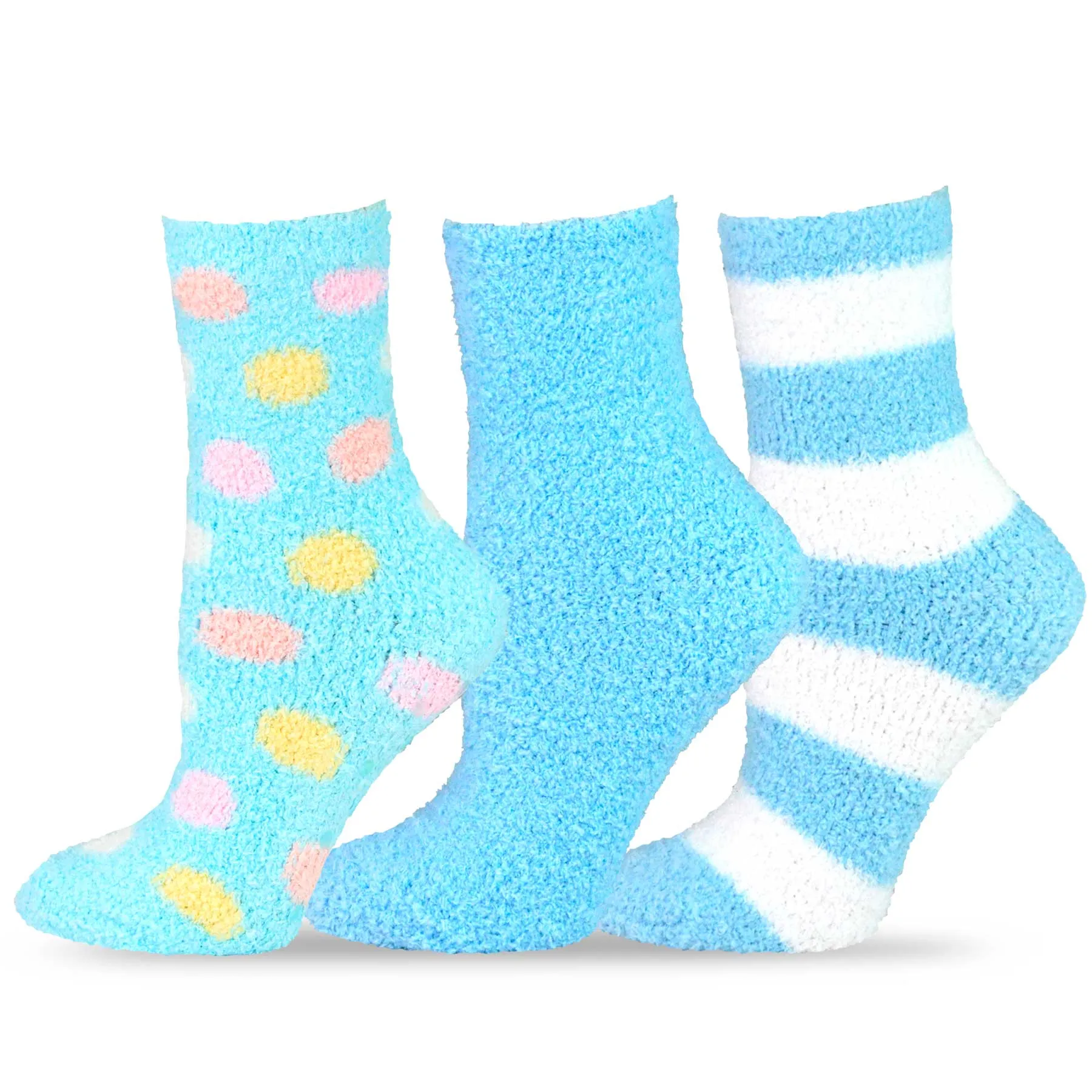 TeeHee Socks Women's Fuzzy Crew Stripes and Polka Dots 9-Pack Gift Box (12135)