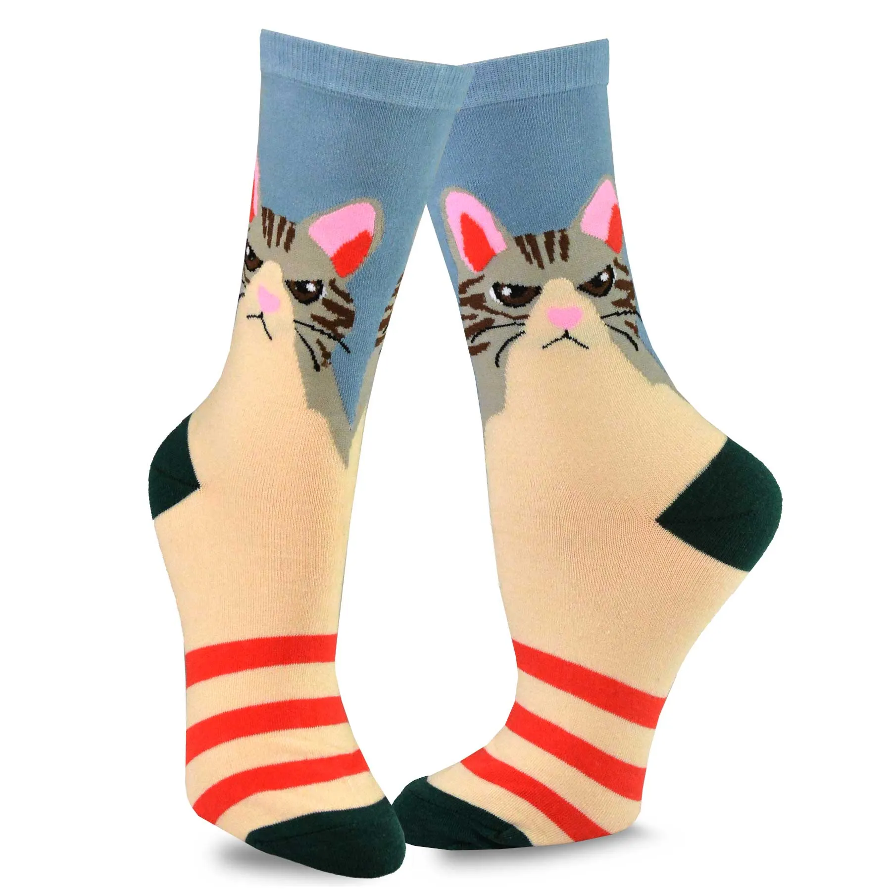 TeeHee Socks Women's Novelty Cotton Crew Cat Face 5-Pack (11991)