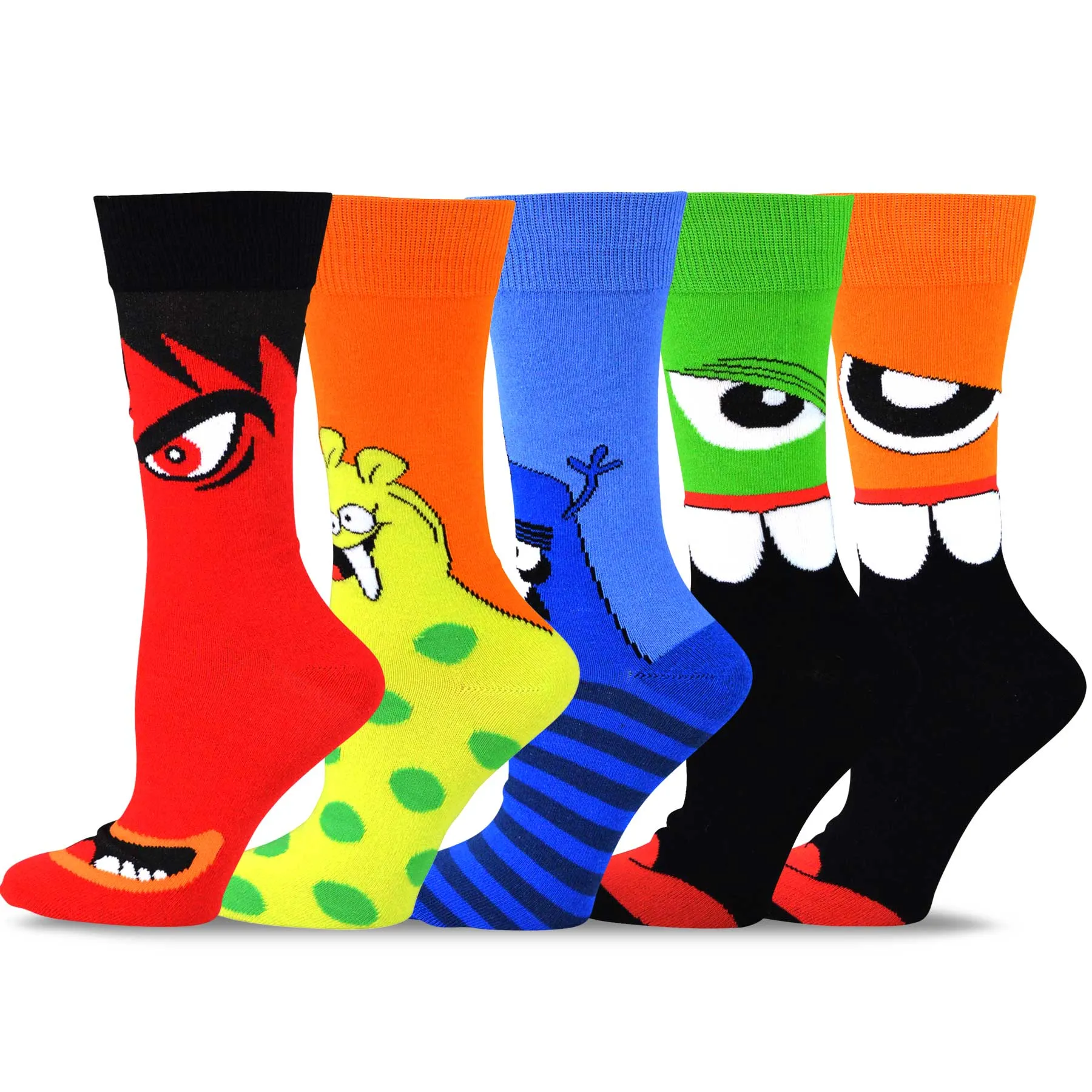 TeeHee Socks Women's Novelty Cotton Crew Monsters A 5-Pack (12085)