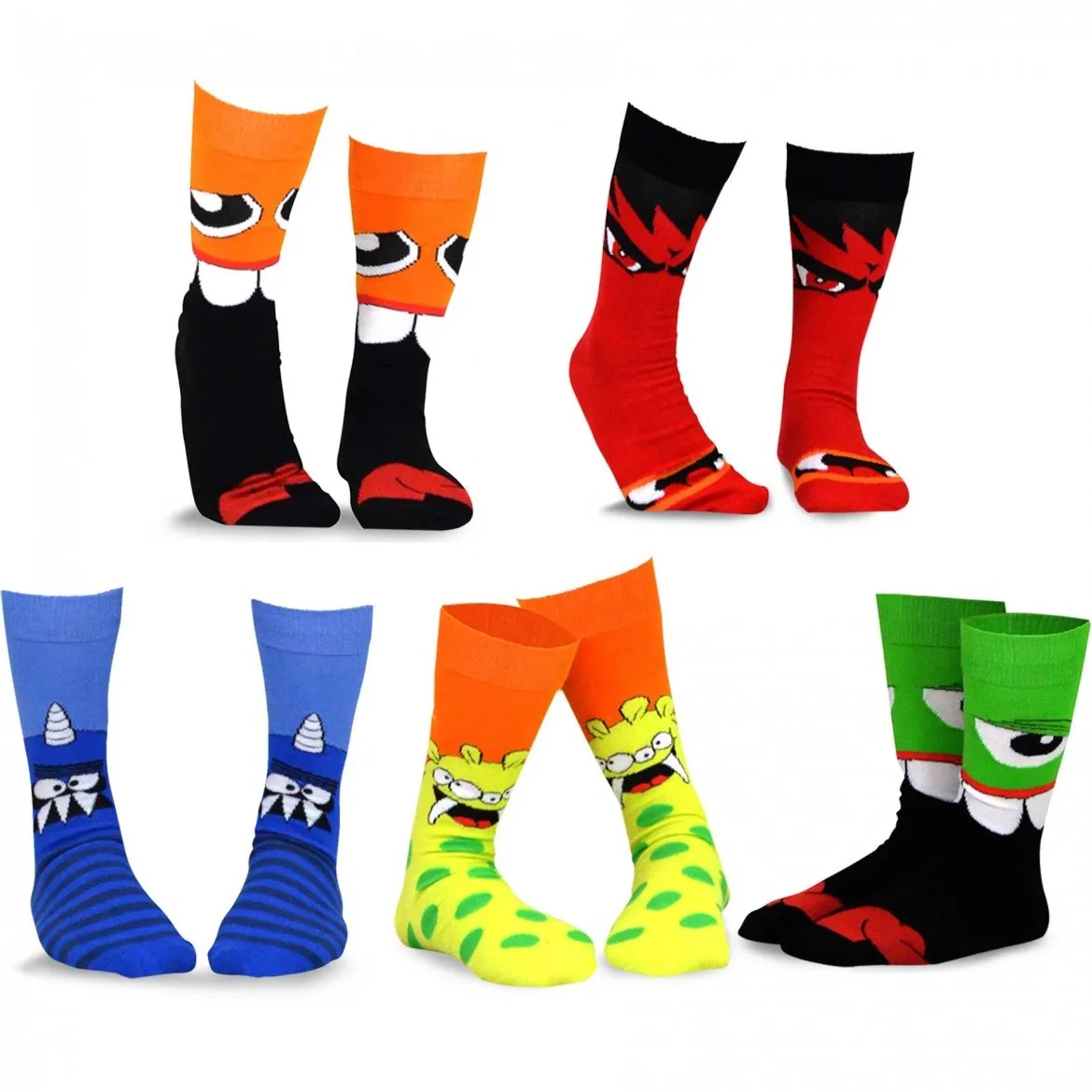 TeeHee Socks Women's Novelty Cotton Crew Monsters A 5-Pack (12085)