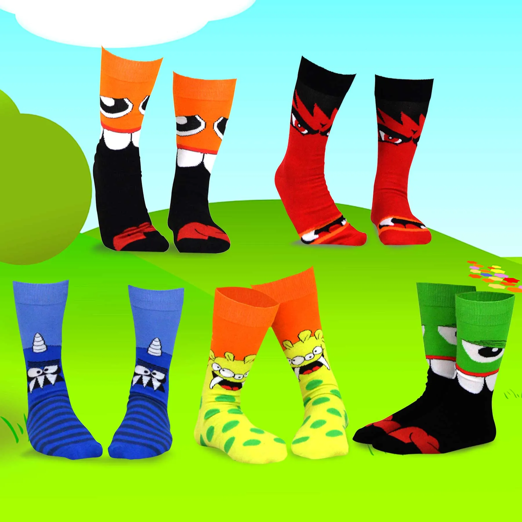 TeeHee Socks Women's Novelty Cotton Crew Monsters A 5-Pack (12085)