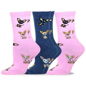 TeeHee Socks Women's Novelty Cotton Crew Tossed Chihuahua 3-Pack (11134)