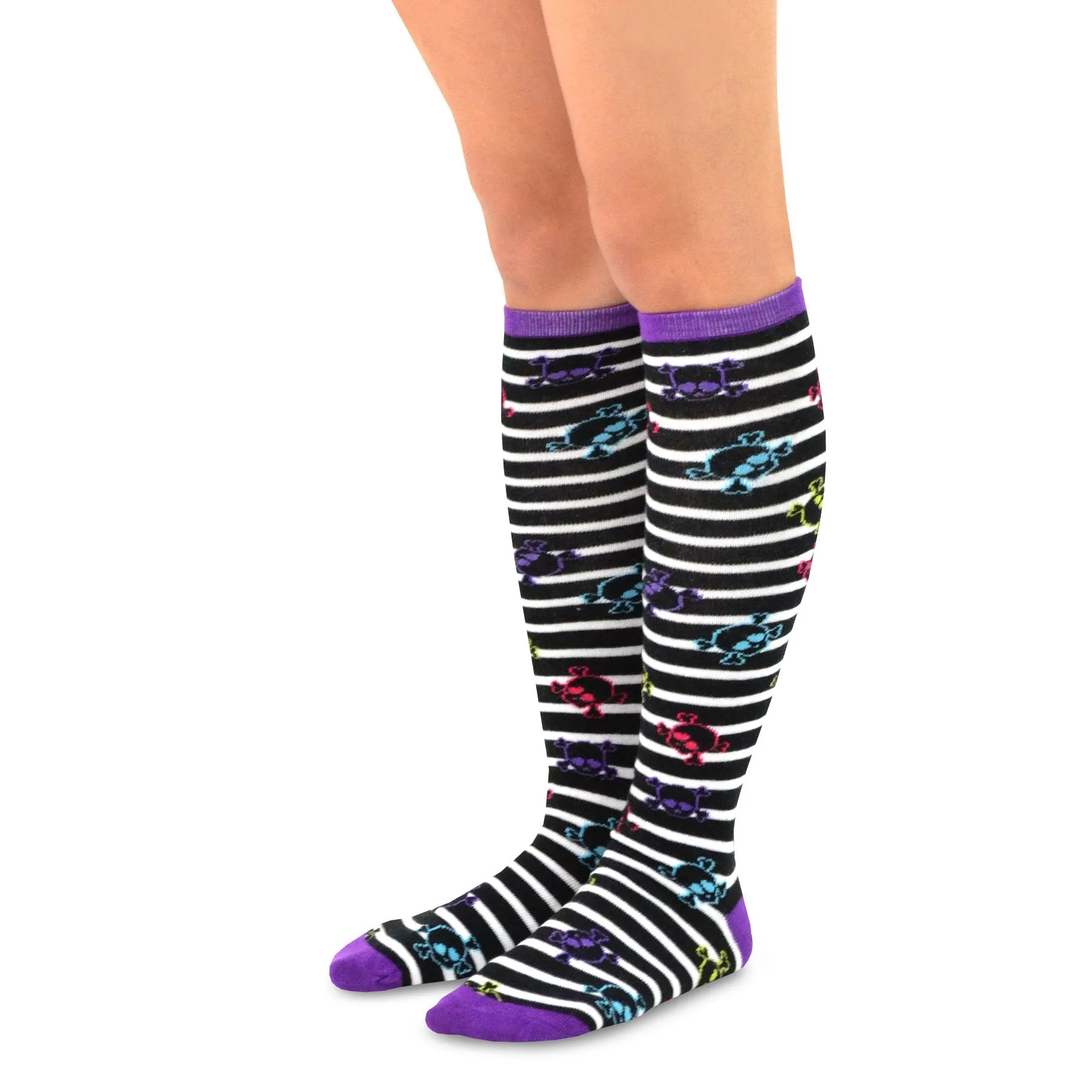 TeeHee Socks Women's Novelty Cotton Knee High Finger Expression and Skull 6-Pack (10798)