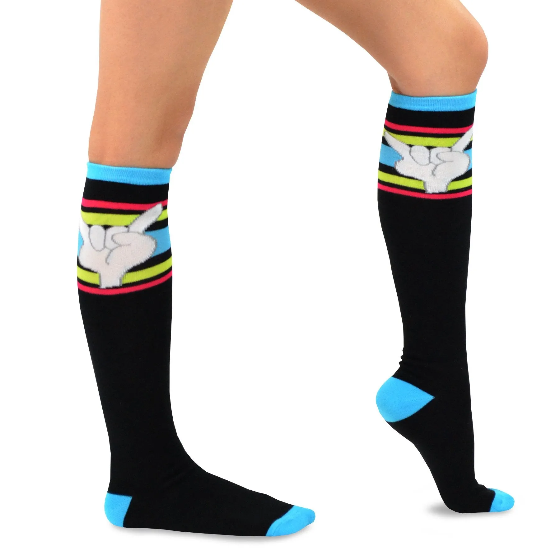 TeeHee Socks Women's Novelty Cotton Knee High Finger Expression and Skull 6-Pack (10798)