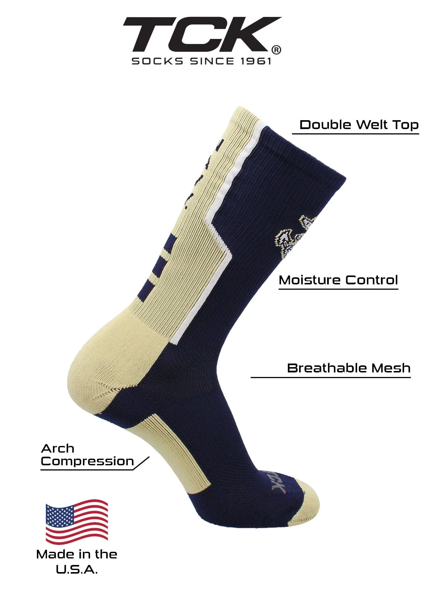 United States Naval Academy Socks Navy Midshipmen Perimeter Crew Socks