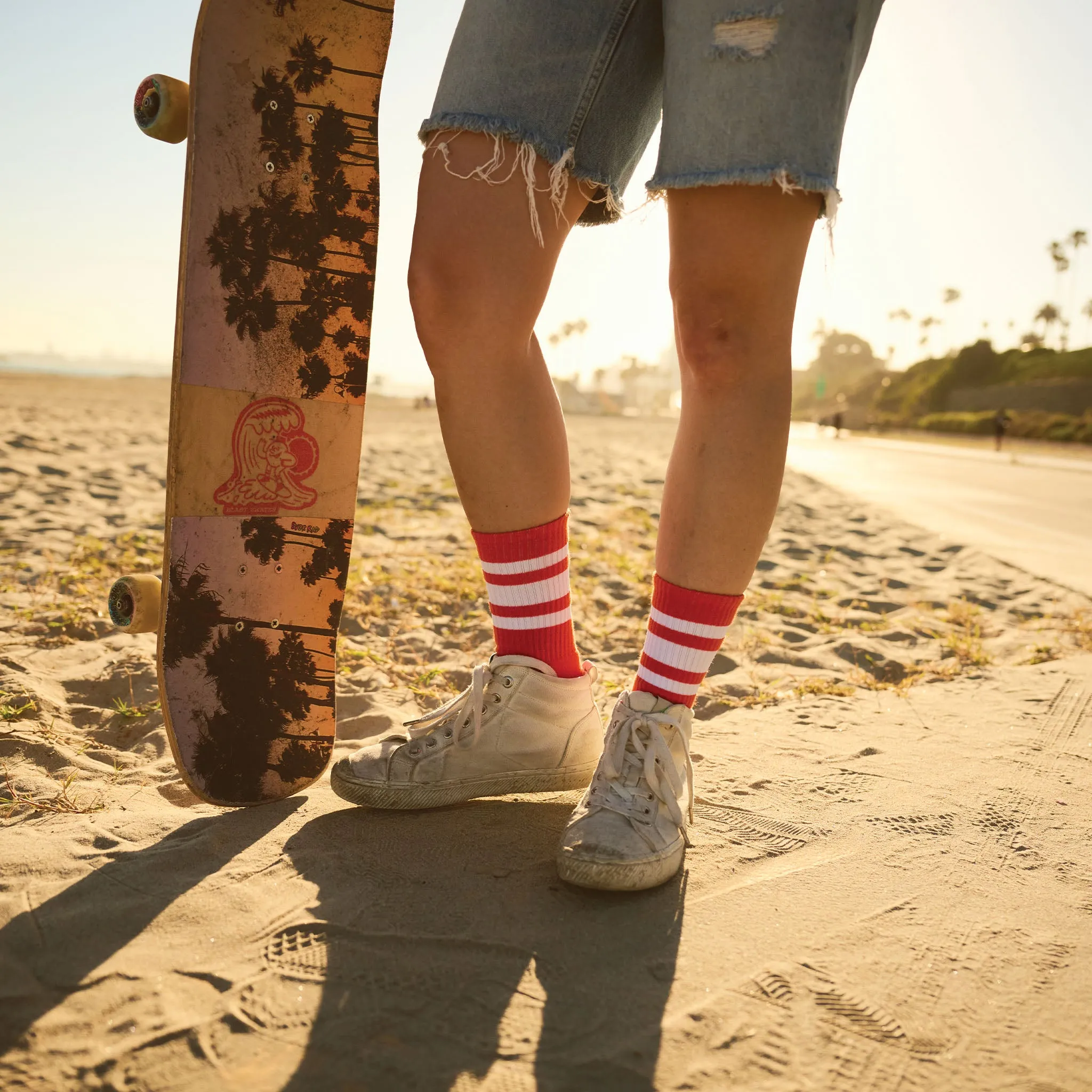 White Striped Socks | Red