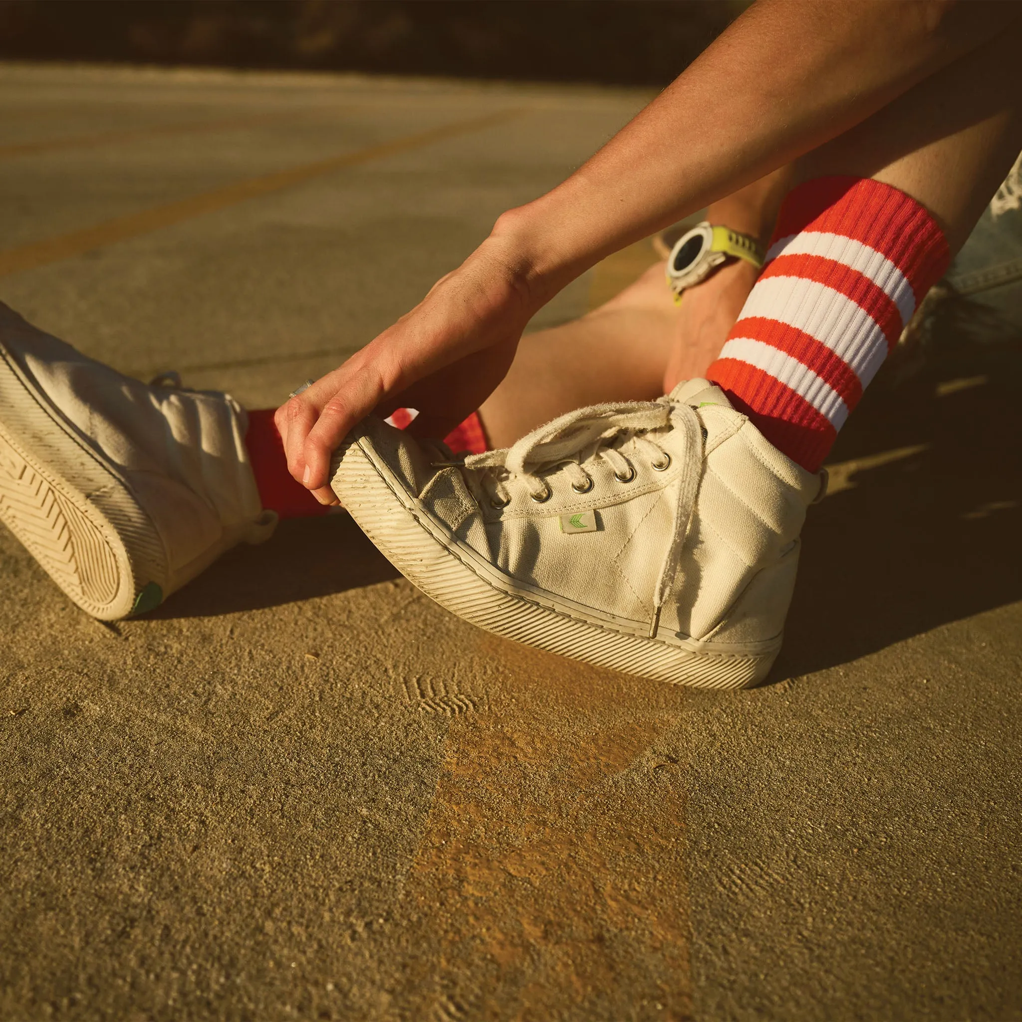 White Striped Socks | Red